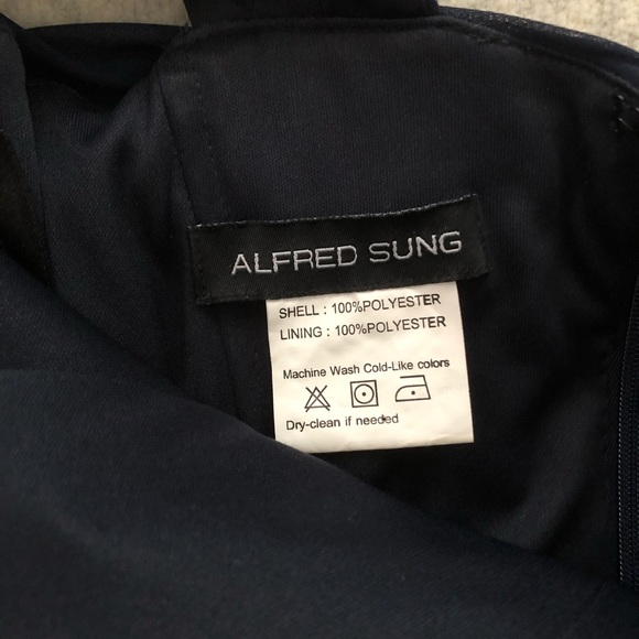 Alfred Sung Shirred Chiffon V-Neck Gown in Navy - Picture 6 of 6